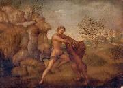 unknow artist Hercules and the Nemean Lion, oil on panel painting attributed to Jacopo Torni Spain oil painting artist